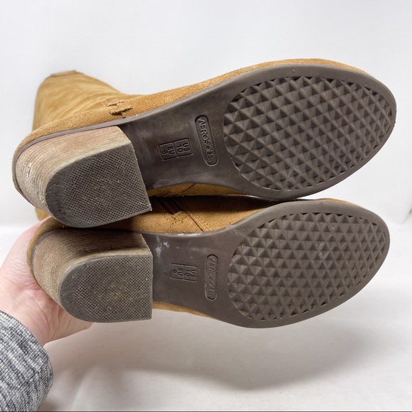 AEROSOLES Festivities Tall Boots Camel Tan Genuine Suede Leather Block Heel - Picture 8 of 9